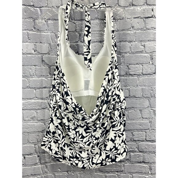 Lands End Womens Halter Swimsuit Top Black & White Floral Print Size 22W - Picture 3 of 6